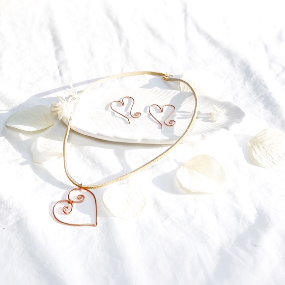 ShanRiLa Jewelry - Copper Heart Pendant Necklace & Earring Set